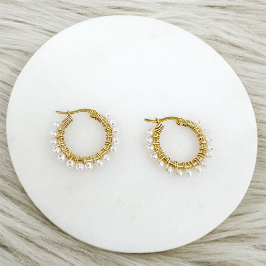 Medium Hoops with Pearls